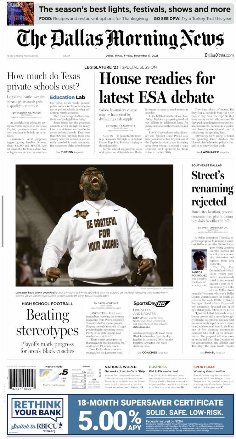 Portada de Dallas Morning News (USA)