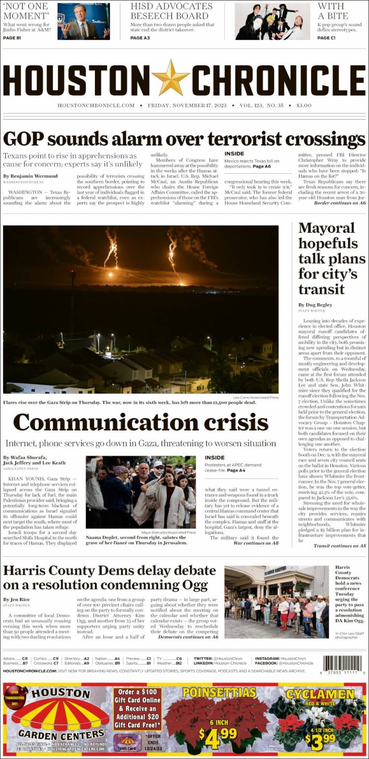 Portada de Houston Chronicle (USA)