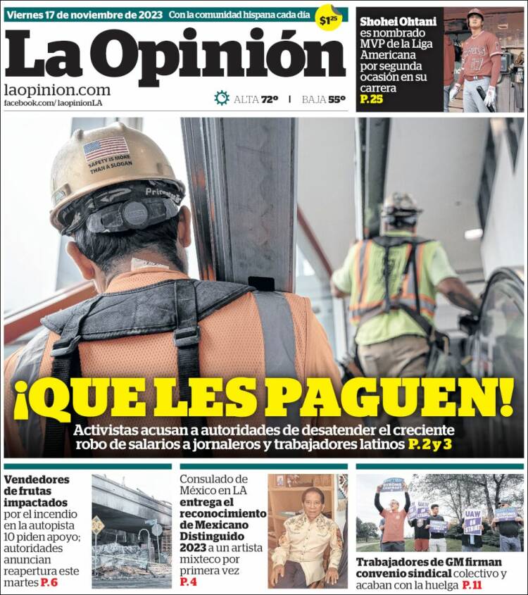 Portada de La Opinión (USA)