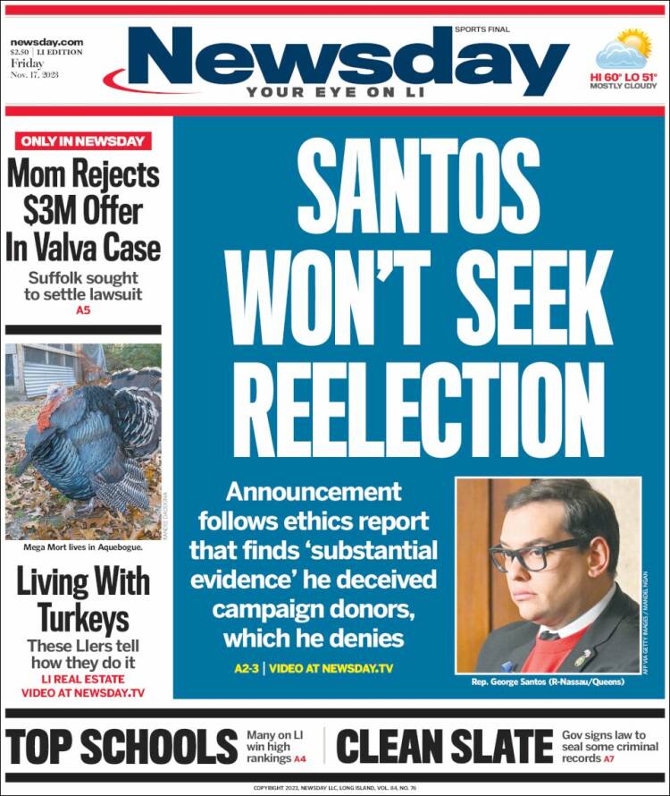 Portada de Newsday (USA)