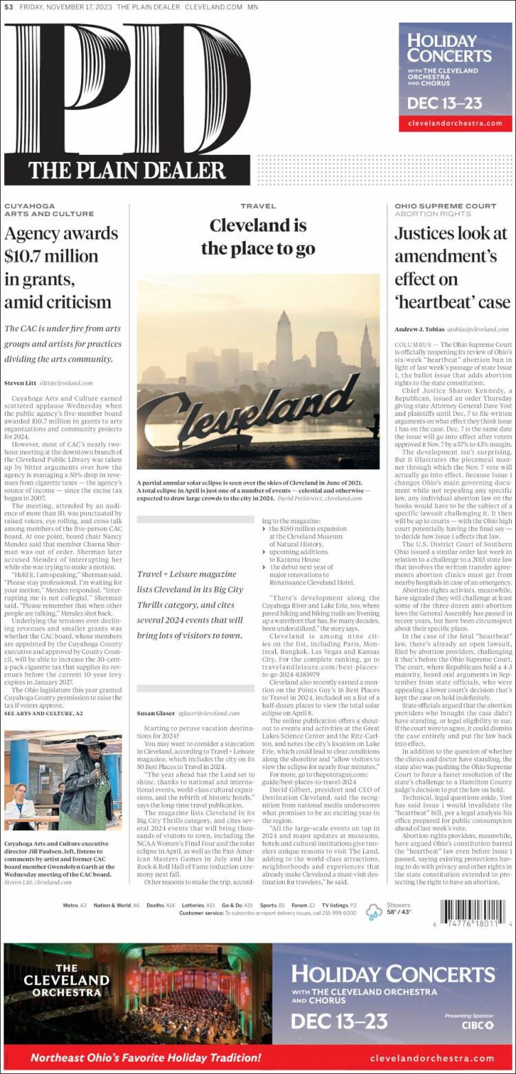 Portada de The Plain Dealer (USA)