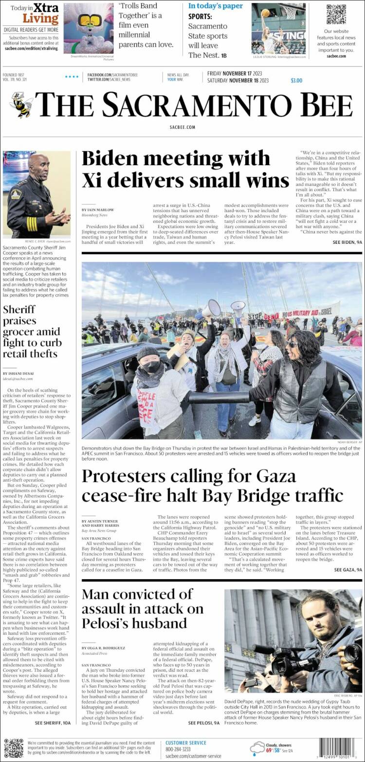 Portada de The Sacramento Bee (USA)