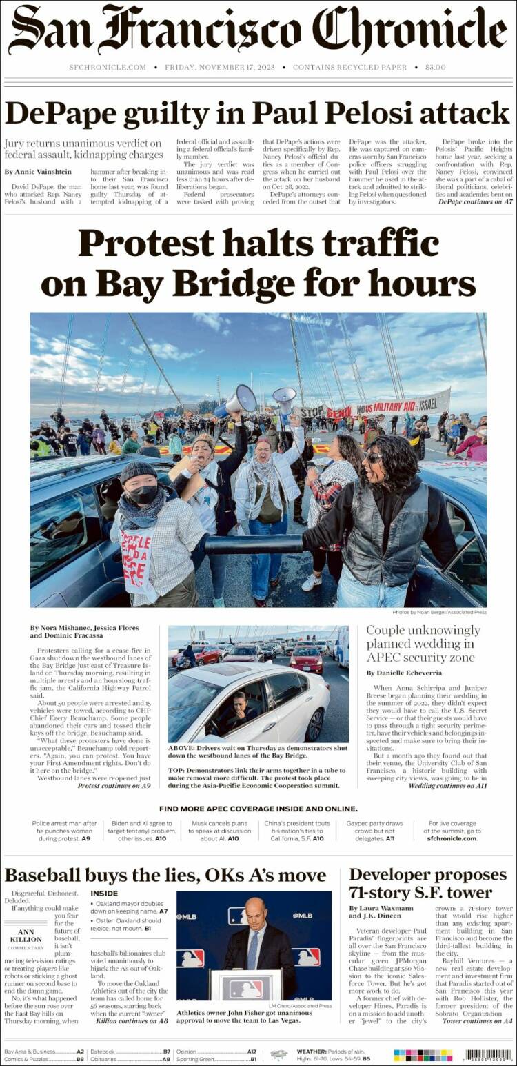 Portada de San Francisco Chronicle (USA)
