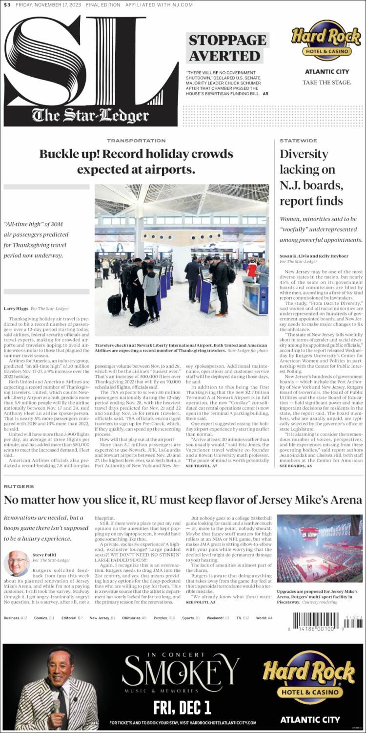 Portada de Star-Ledger (USA)