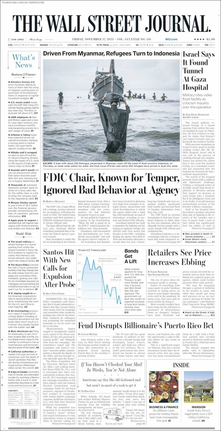 Portada de Wall Street Journal (USA)