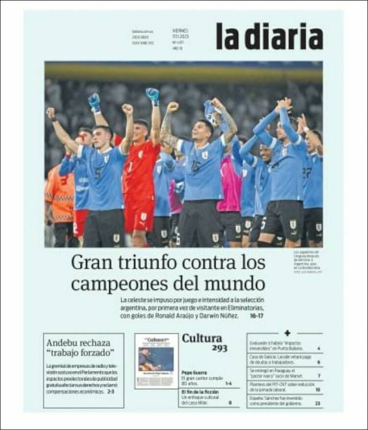 Portada de La Diaria (Uruguay)