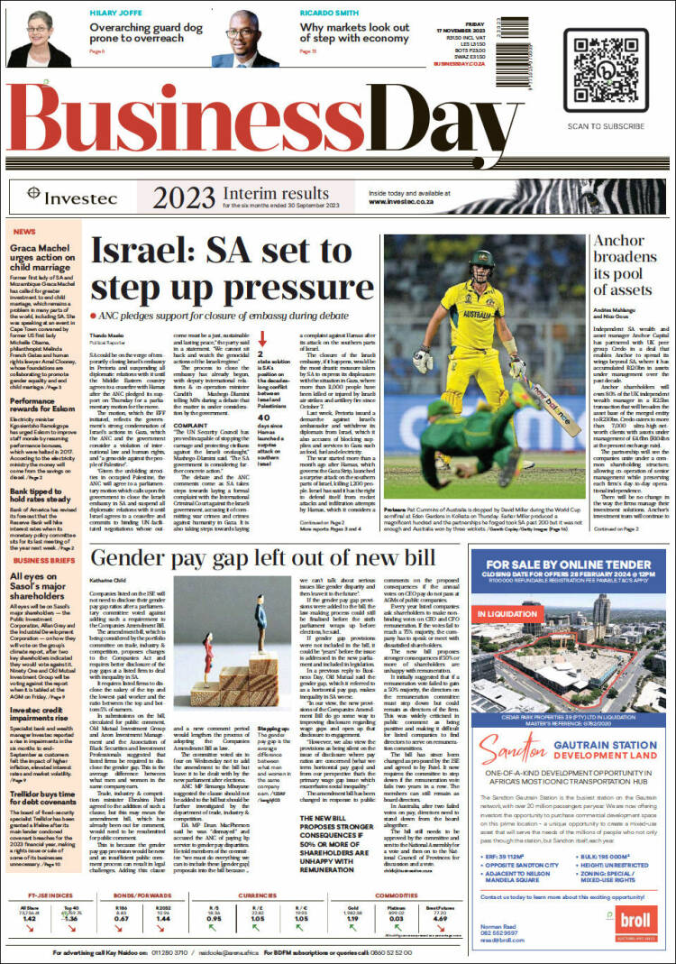 Portada de Business Day (Sud&aacute;frica)