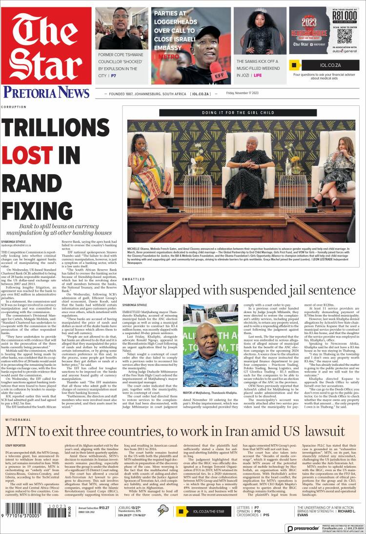 Portada de The Star (Sud&aacute;frica)