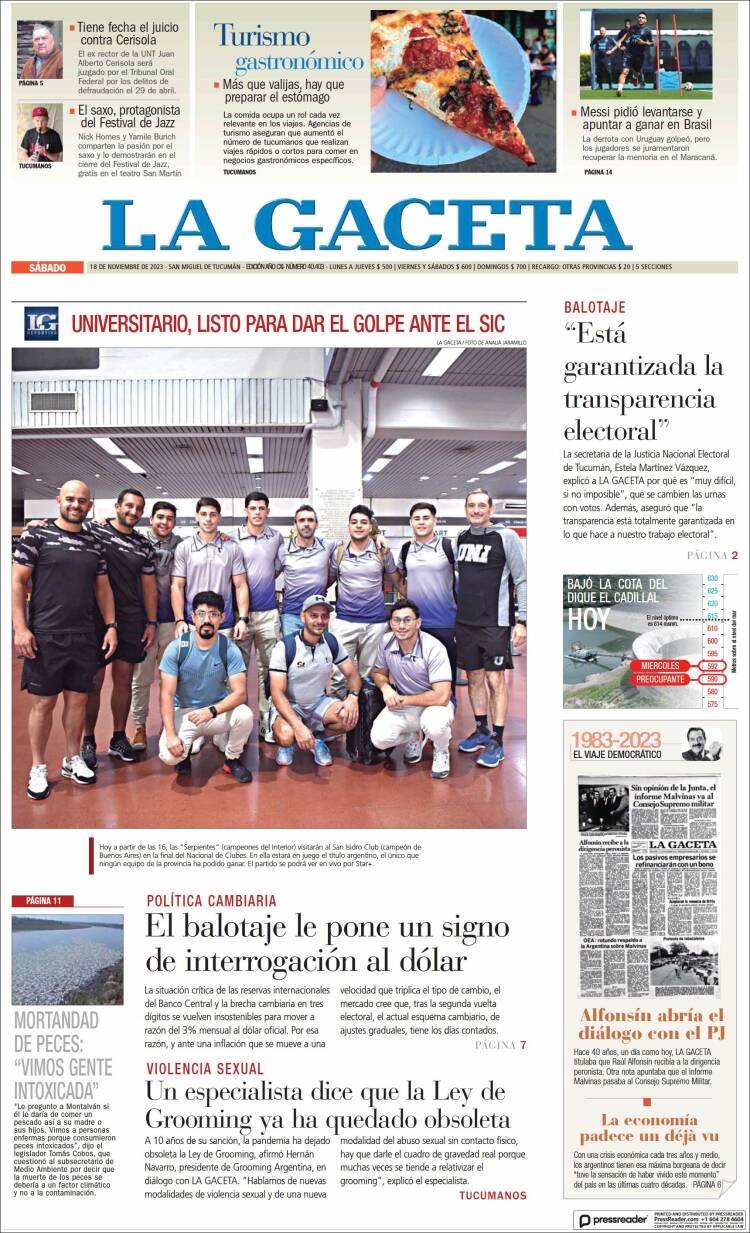 Portada de La Gaceta (Argentina)