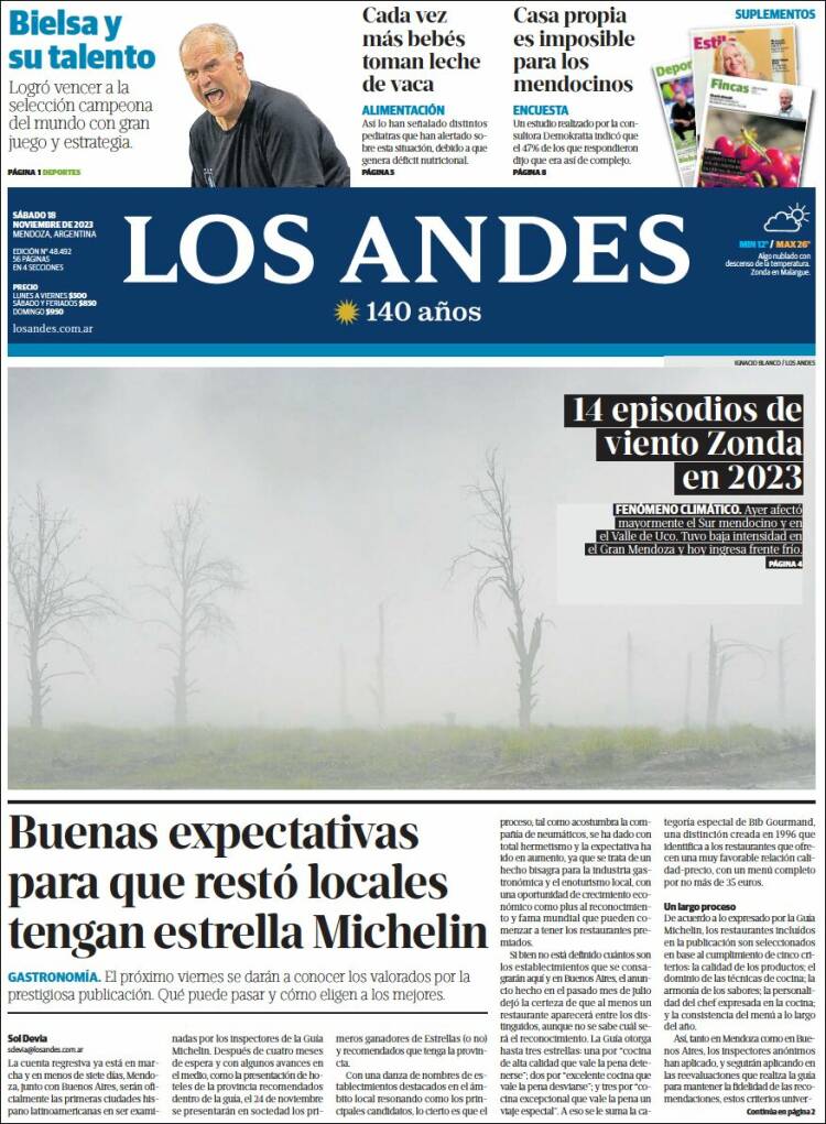 Portada de Los Andes - Mendoza (Argentina)