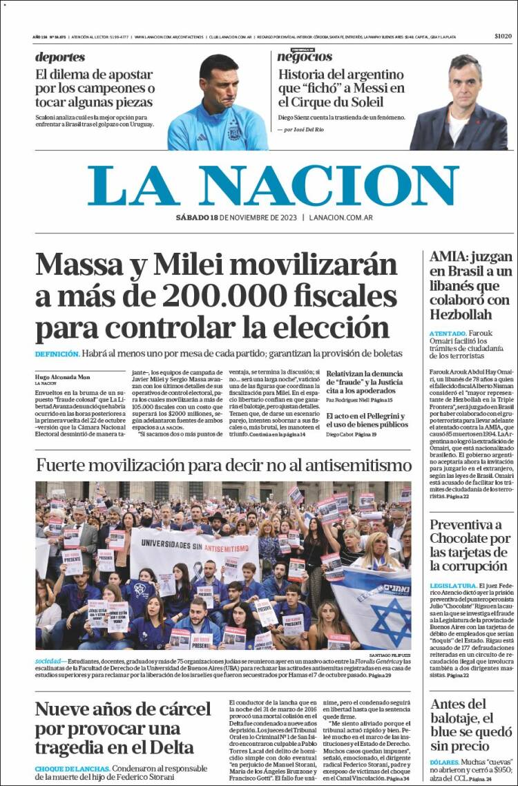 Portada de La Nación (Argentina)