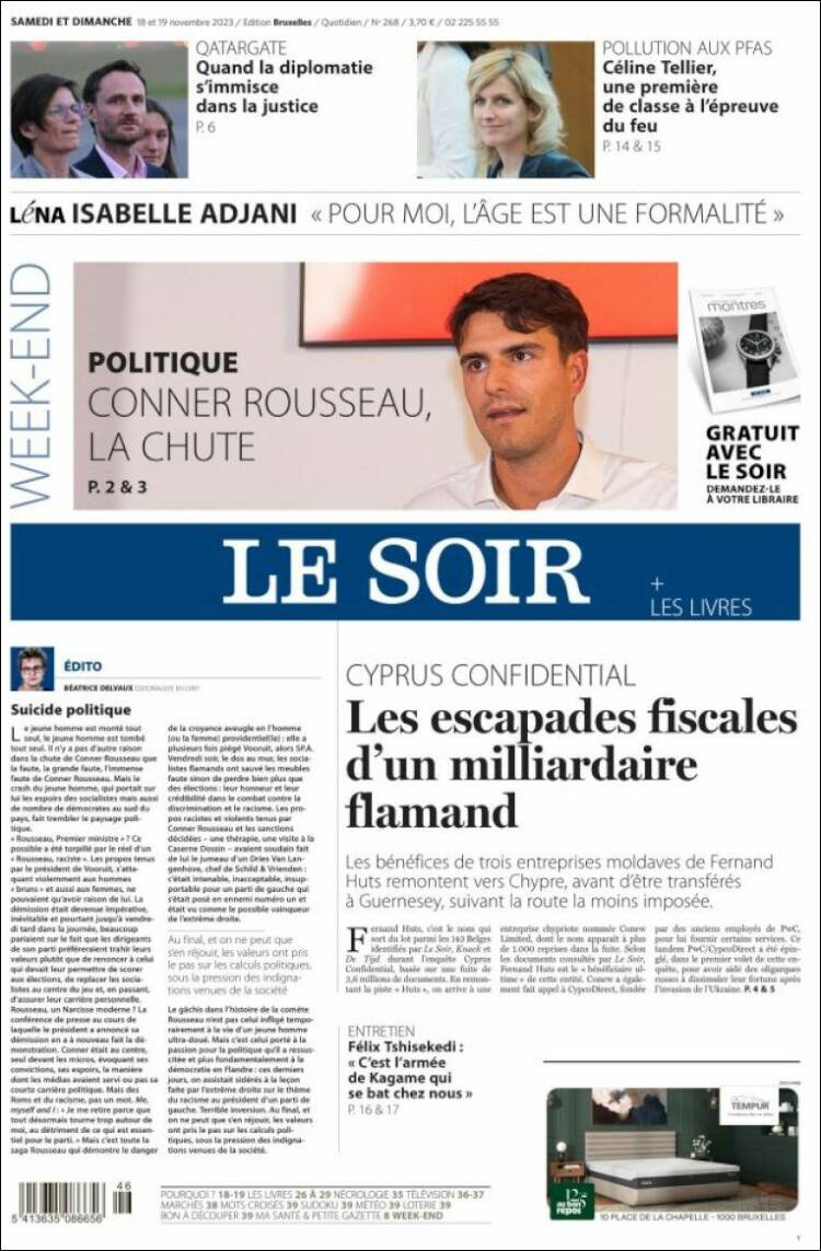 Portada de Le Soir (B&eacute;lgica)