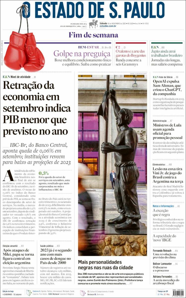 Portada de O Estado de São Paulo (Brasil)