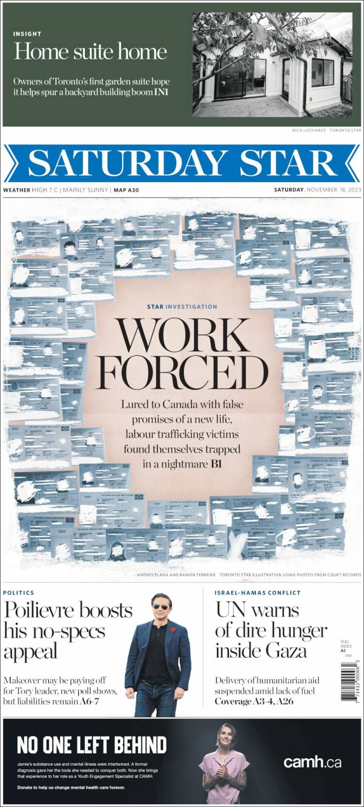 Portada de The Toronto Star (Canadá)