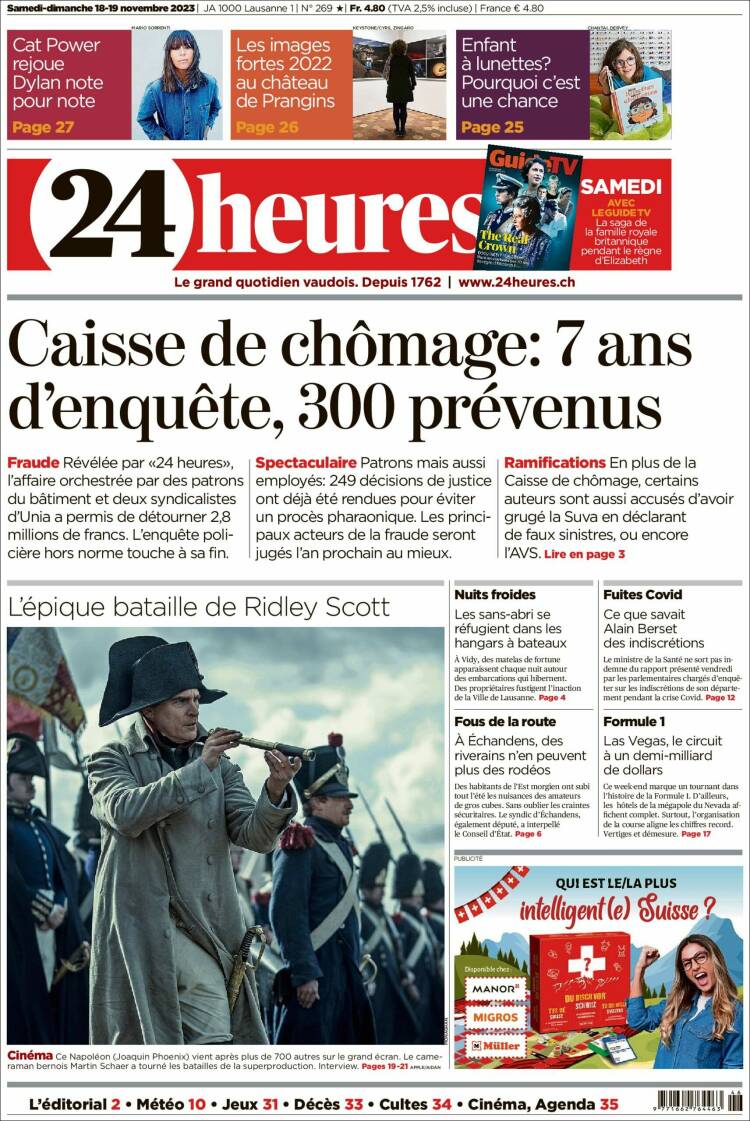 Portada de 24 Heures (Suiza)
