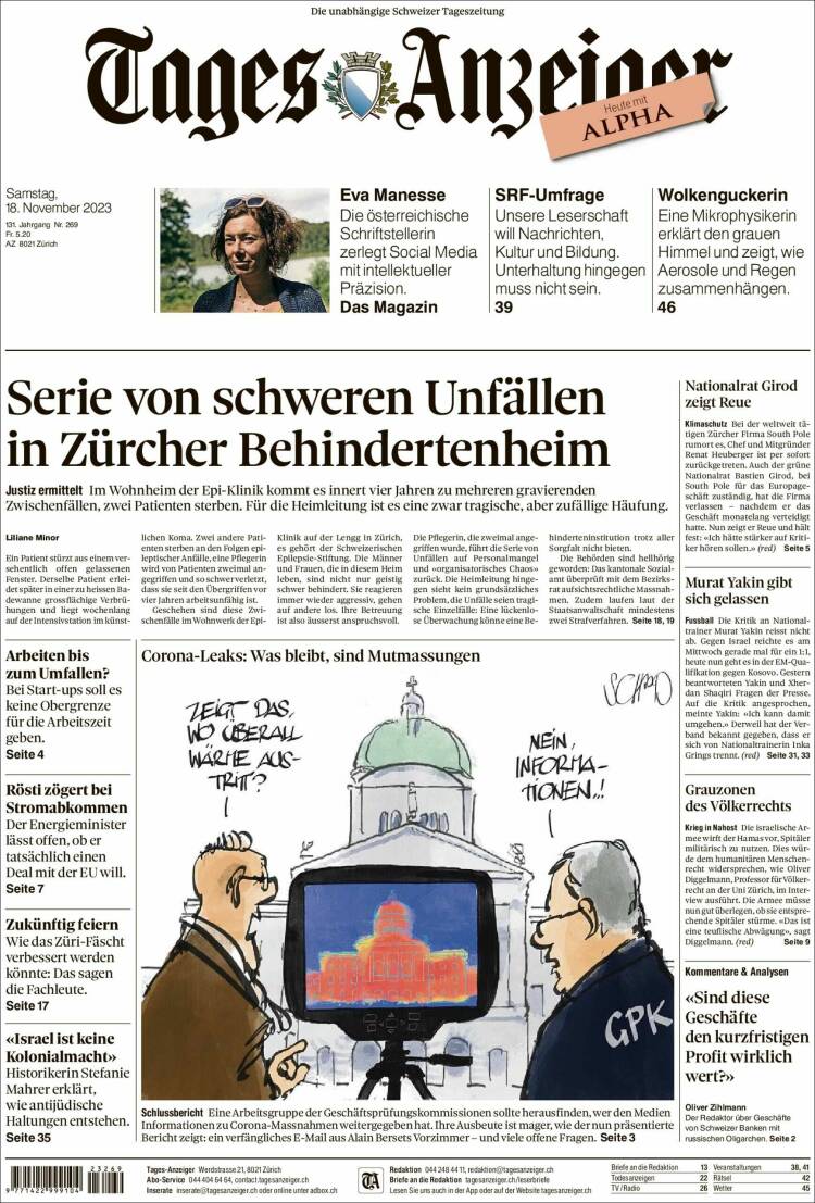 Portada de Tages-Anzeiger (Suiza)