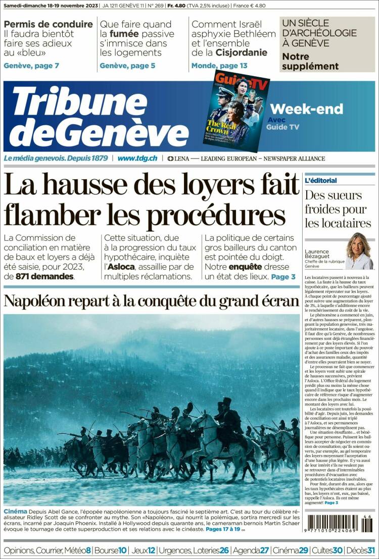 Portada de La Tribune de Genève (Suiza)