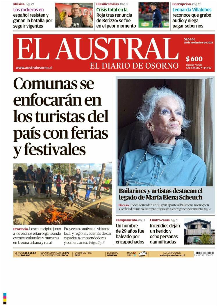Portada de El Austral de Osorno (Chile)
