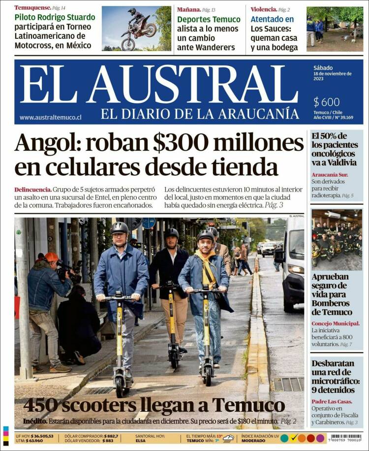 Portada de El Austral de Temuco (Chile)