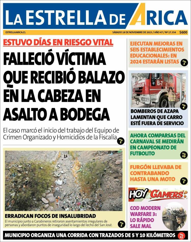 Portada de La Estrella de Arica (Chile)