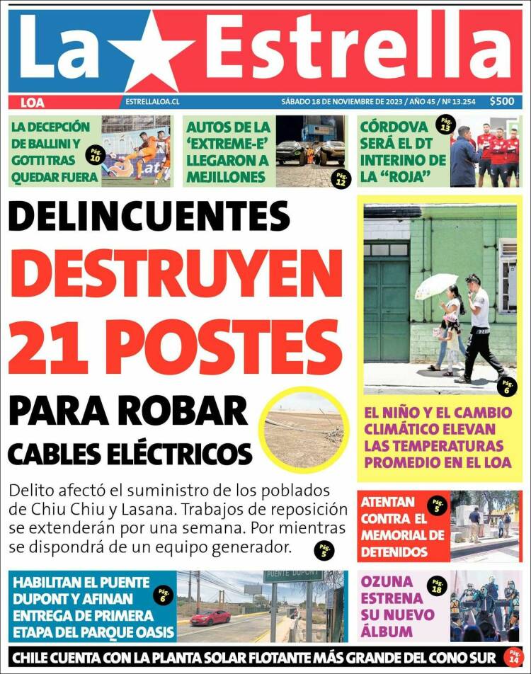 Portada de La Estrella de Loa (Chile)