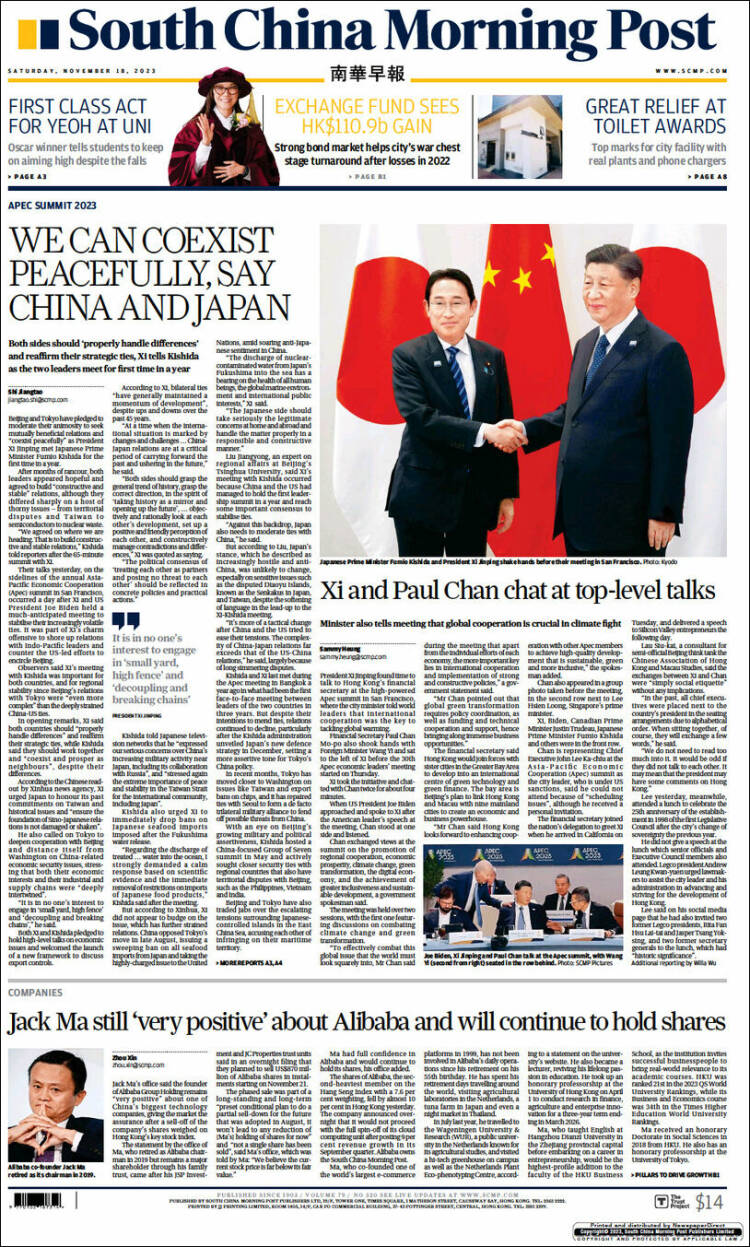Portada de South China Morning Post (China)