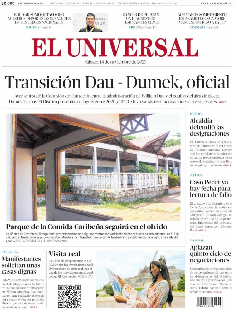 Portada de El Universal (Colombia)