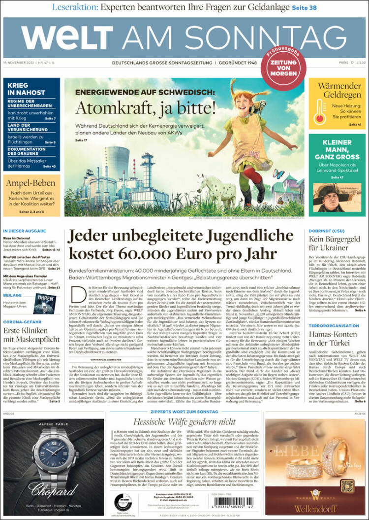 Portada de Die Welt (Alemania)