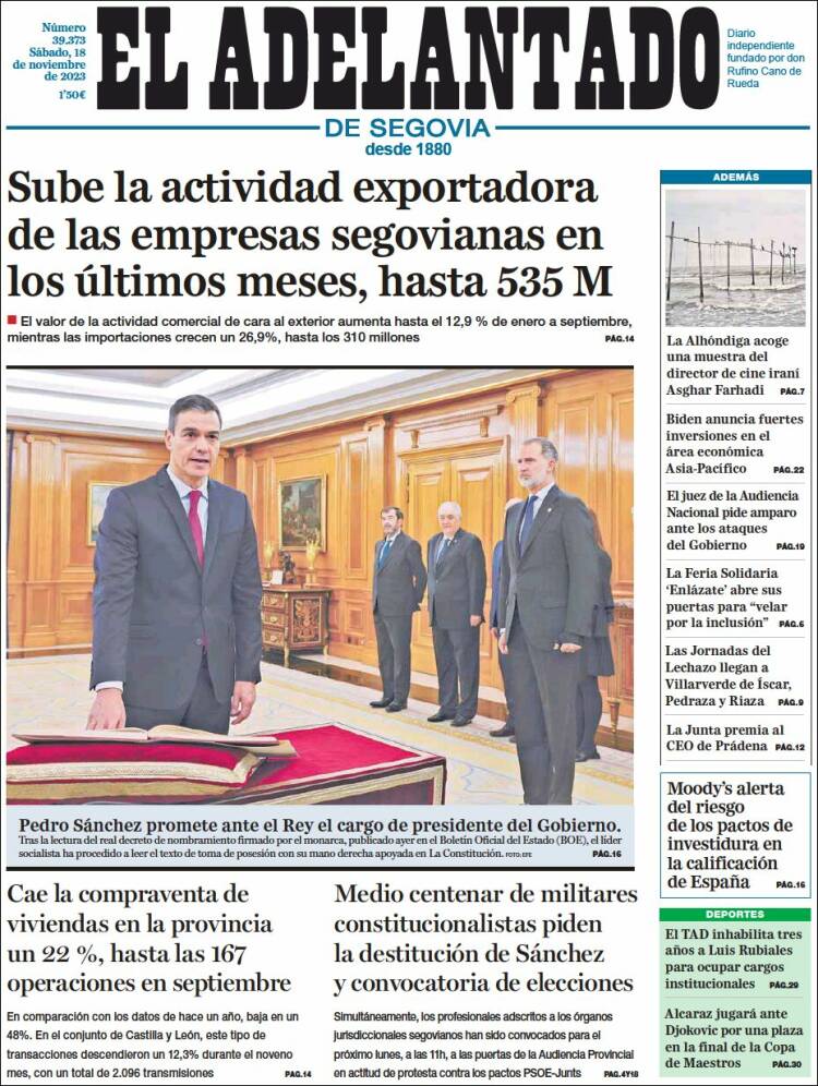 Portada de El Adelantado de Segovia (España)
