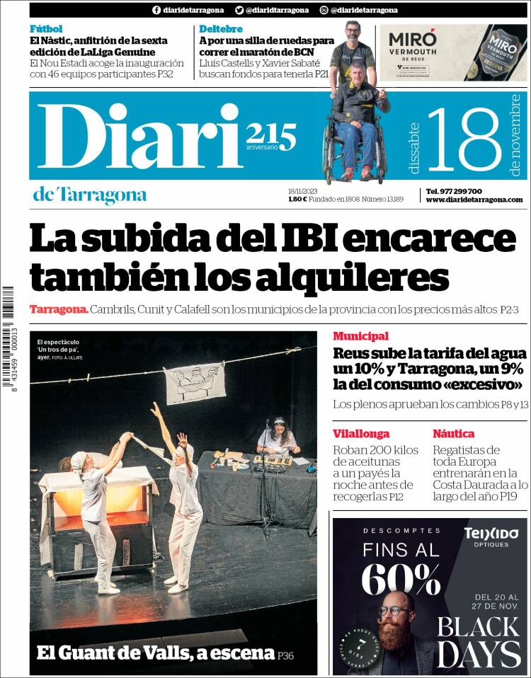 Portada de Diari de Tarragona (España)