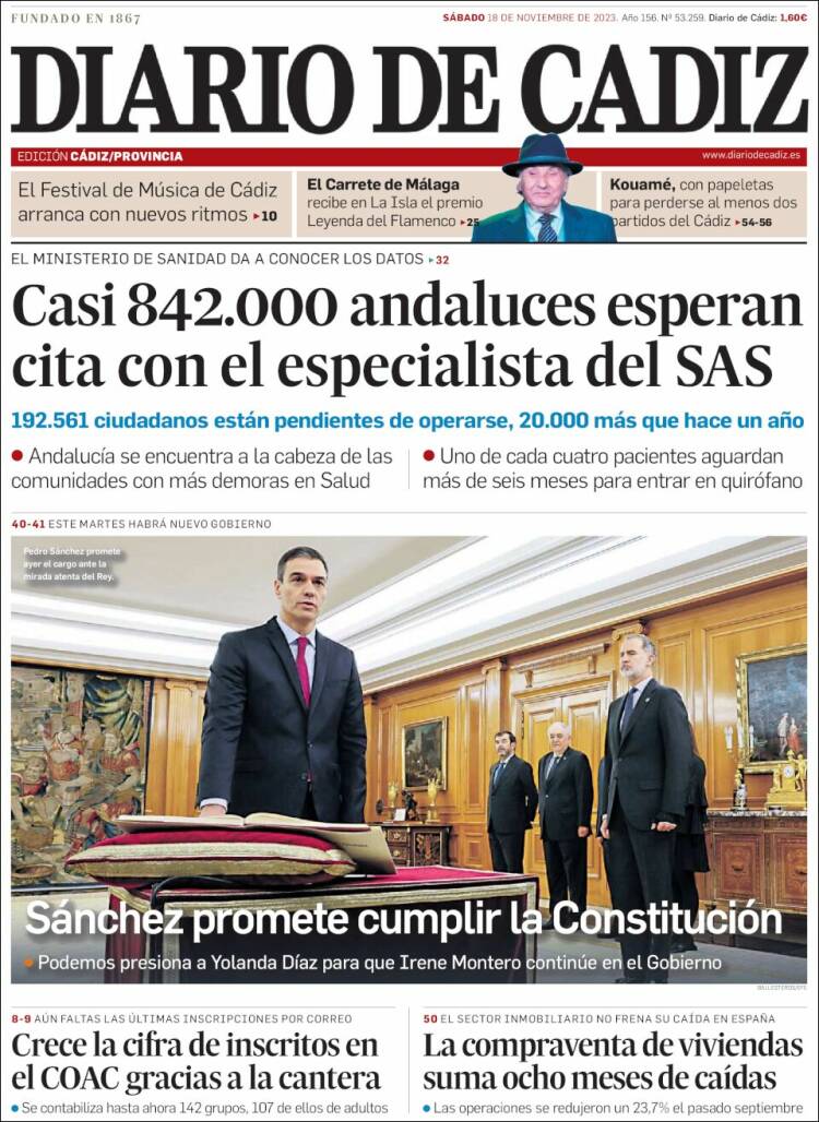 Portada de Diario de Cádiz (España)