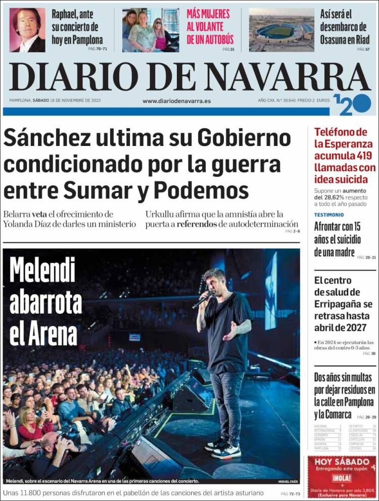 Portada de Diario de Navarra (España)