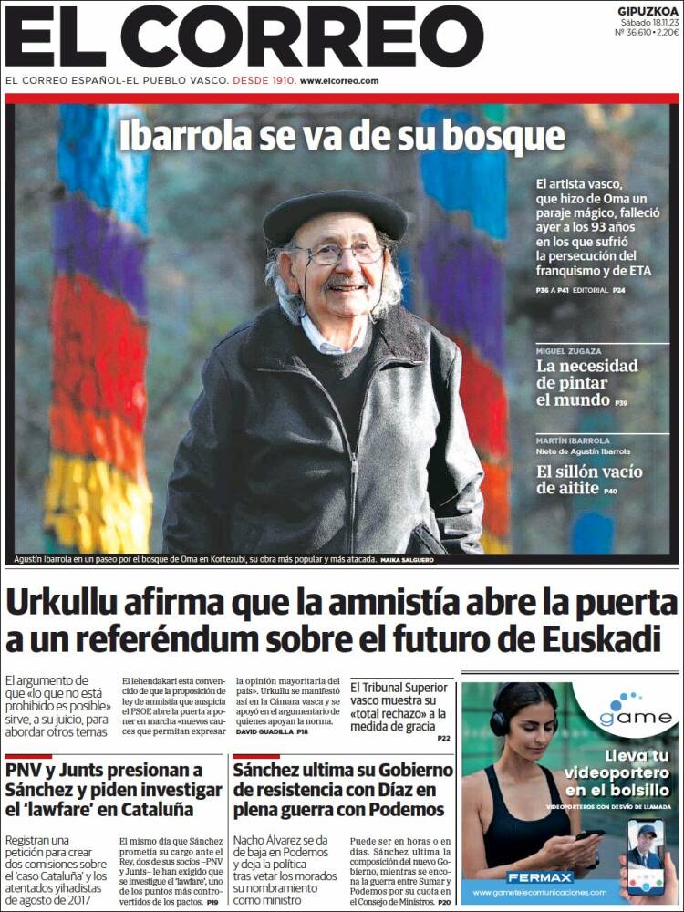 Portada de El Correo - Guipuzcoa (España)