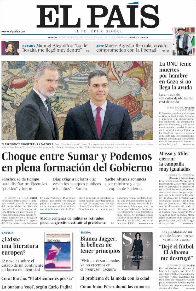 Portada de El País (España)