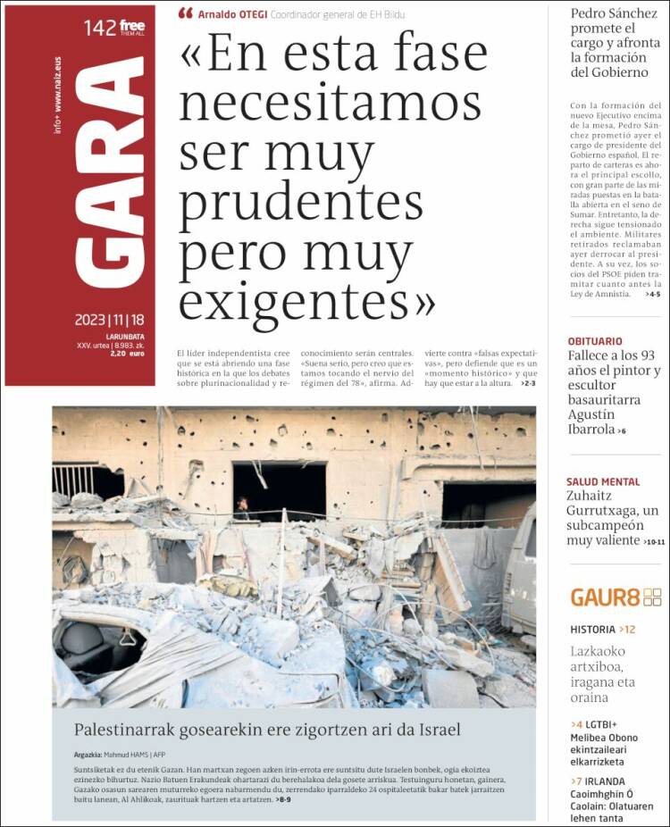 Portada de Gara (España)