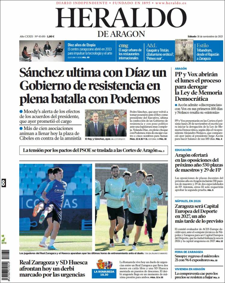 Portada de Heraldo de Aragón (España)