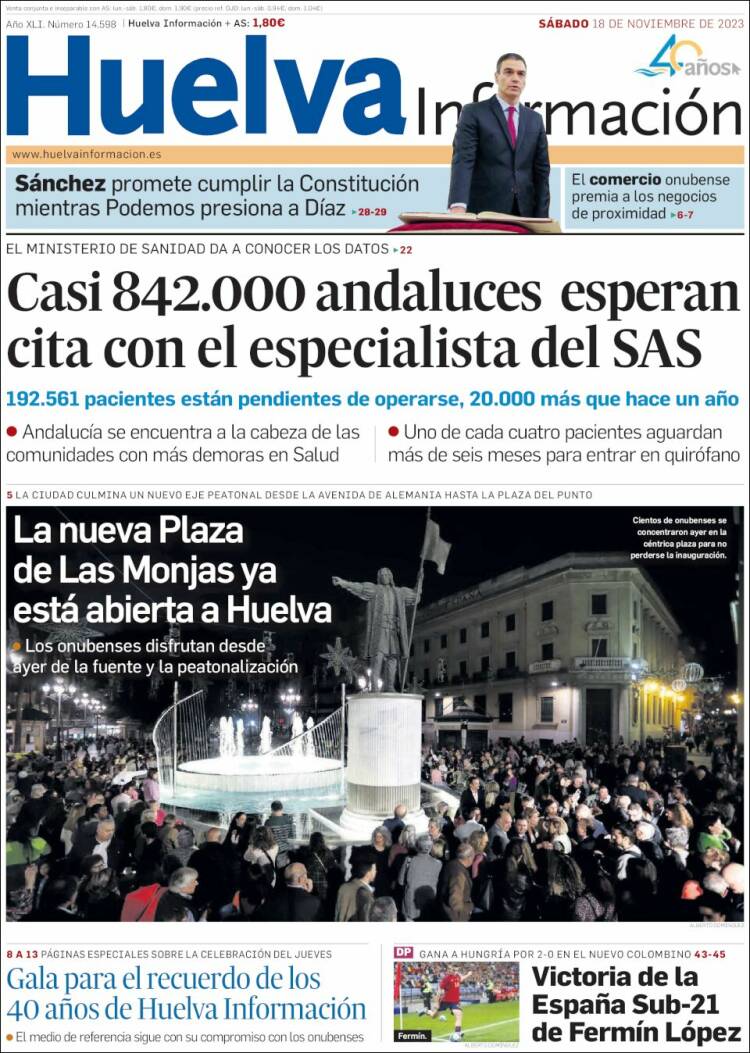 Portada de Huelva Información (España)