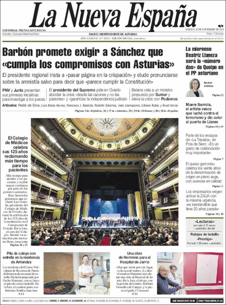 Portada de La Nueva España (España)