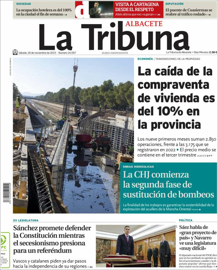 Portada de La Tribuna de Albacete (España)