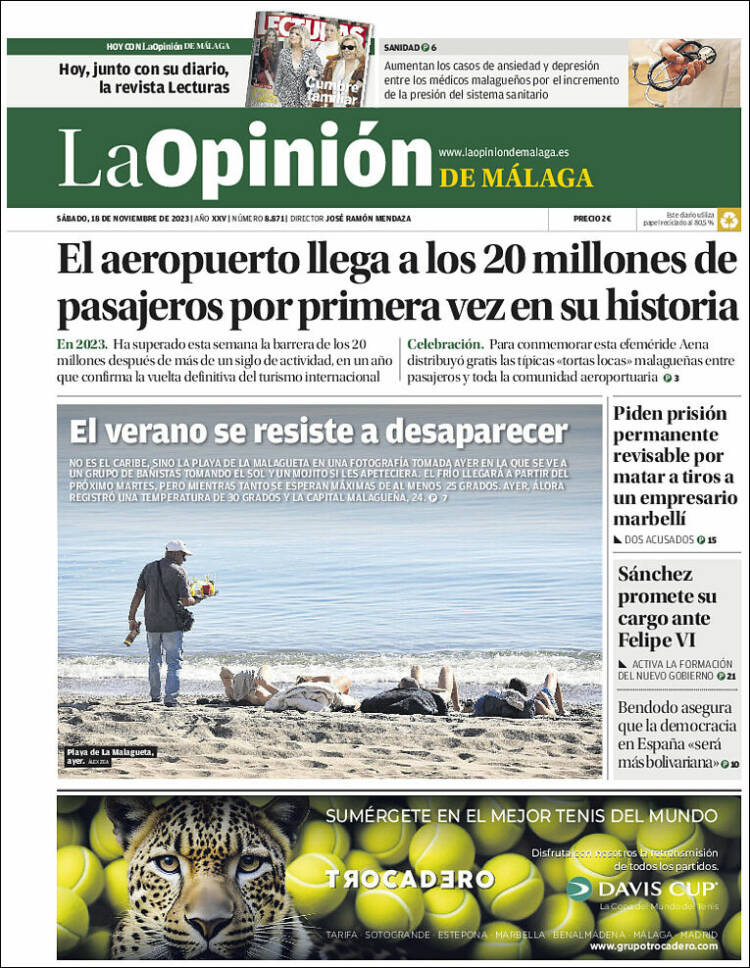 Portada de La Opinión de Málaga (España)