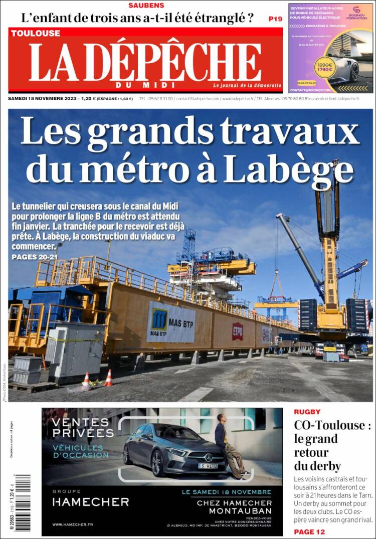 Portada de La Dépêche du Midi (Francia)