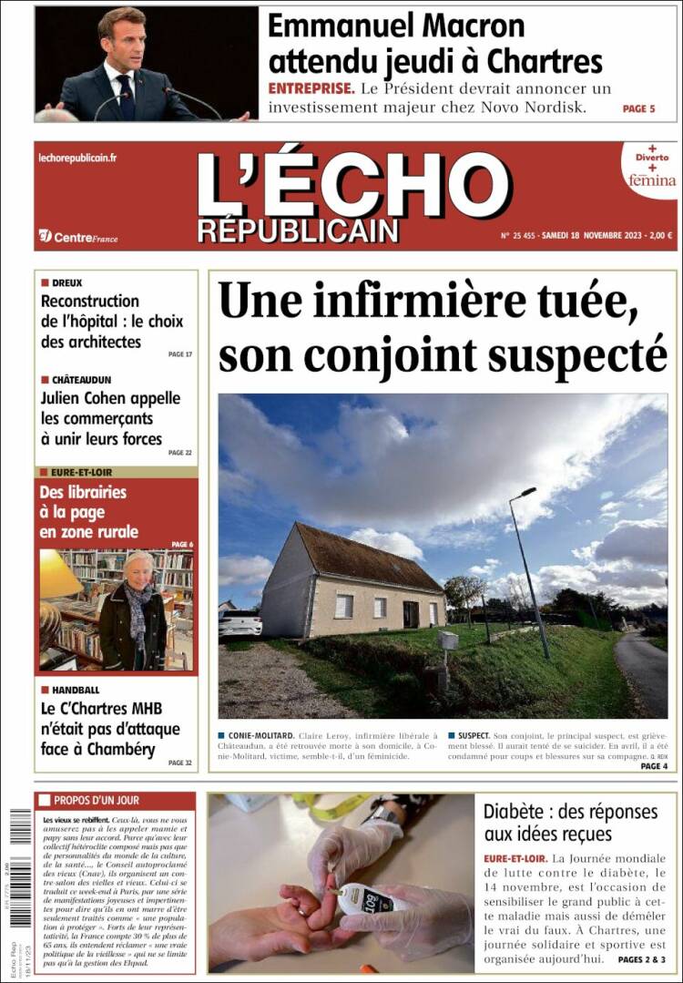 Portada de L'Echo Républicain (Francia)