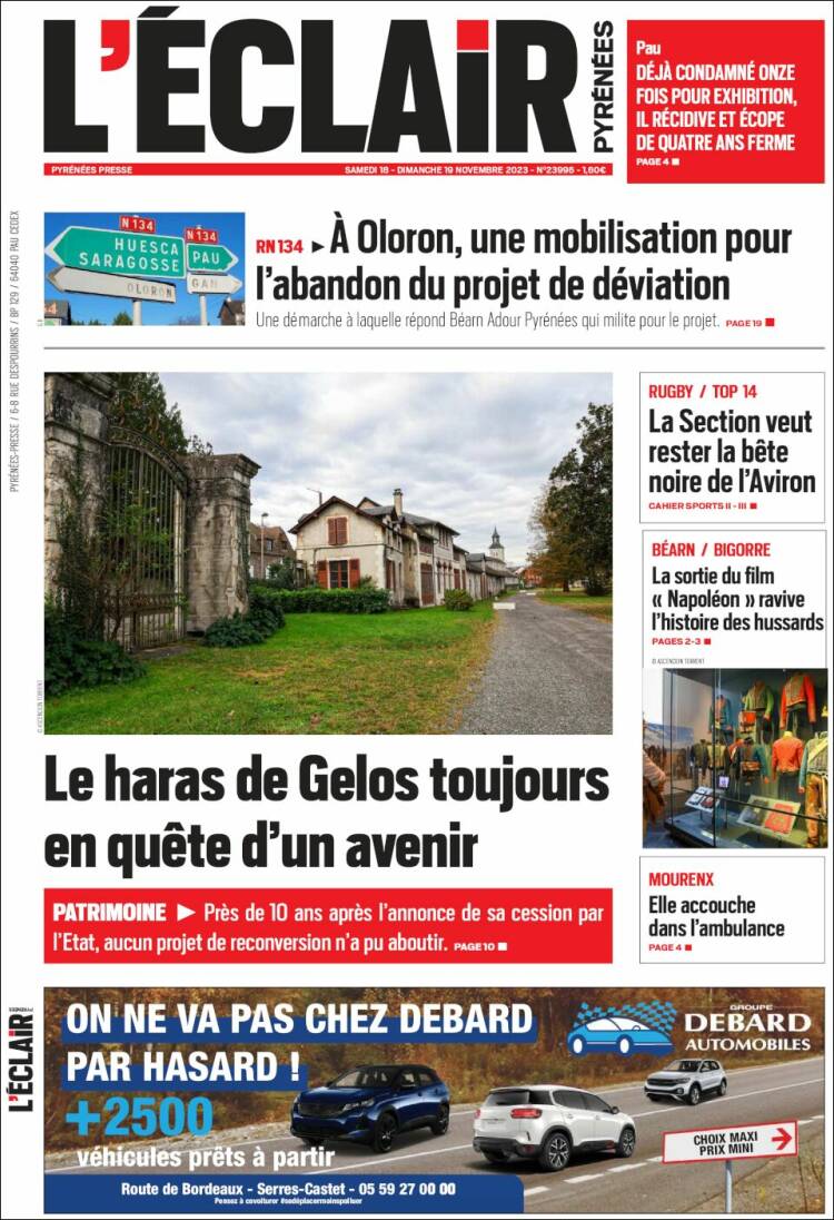 Portada de L'Eclair des Pyrénées (Francia)
