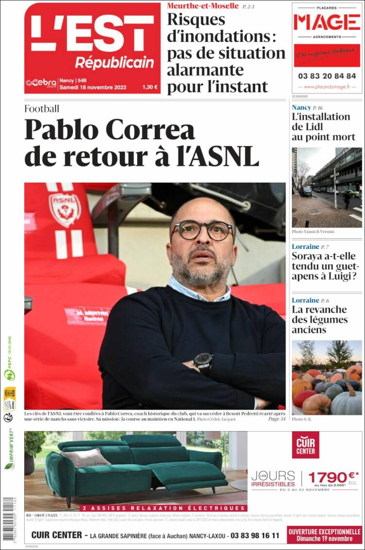 Portada de L'Est Republicain (Francia)