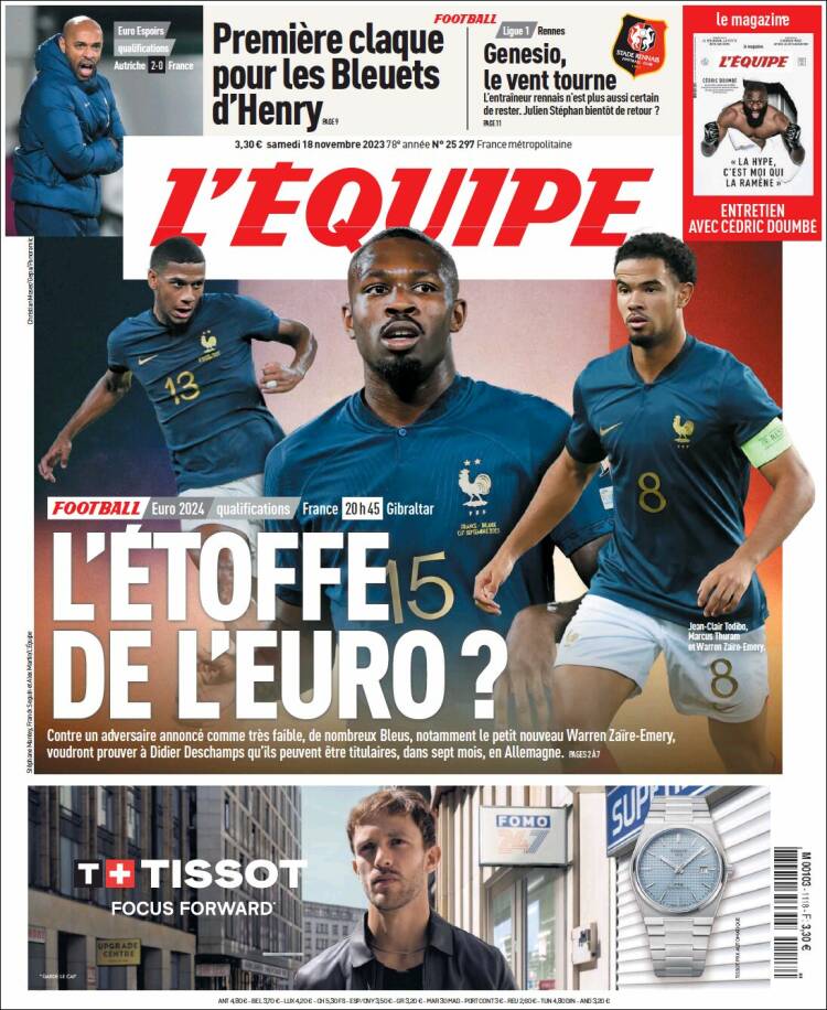 Portada de L'Equipe (Francia)