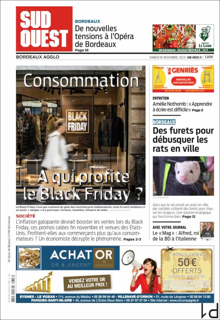 Portada de Sud Ouest (Francia)