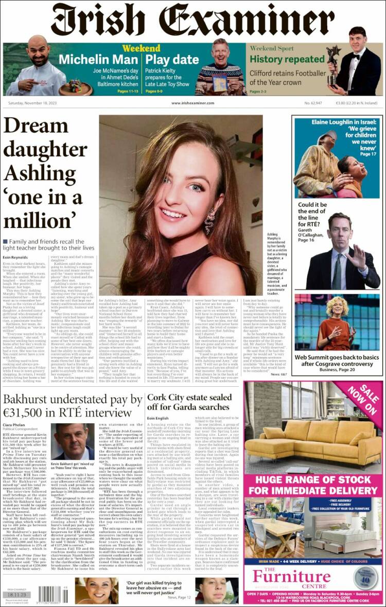 Portada de Irish Examiner (Irlanda)
