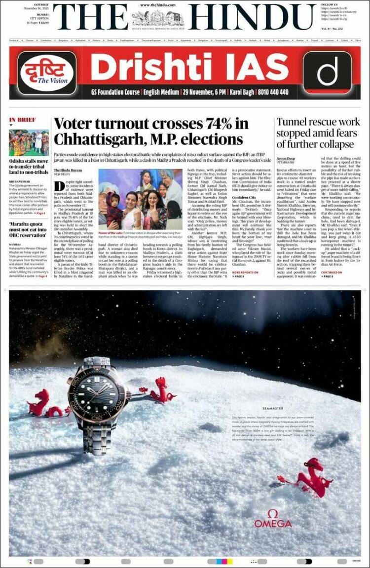 Portada de The Hindu (India)