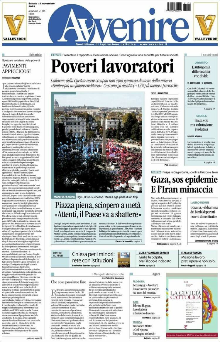 Portada de Avvenire (Italia)
