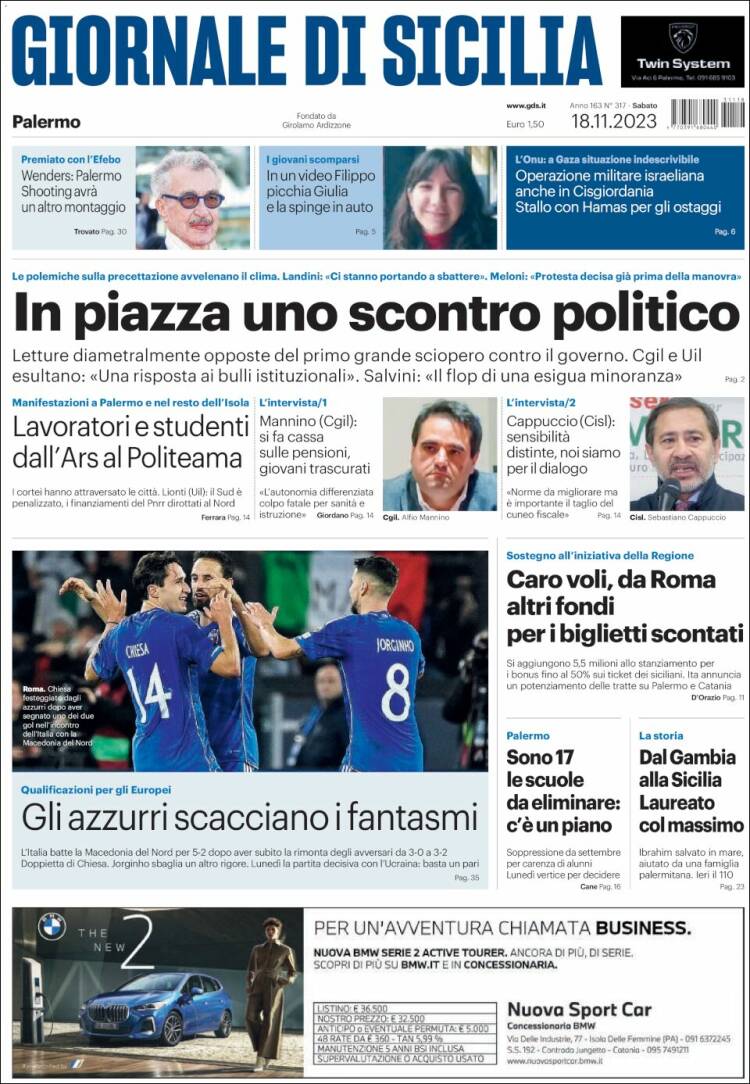 Portada de Giornale di Sicilia (Italia)